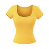 Playera Sexy de Cuello en U y Manga Corta con un Diseño Básico Elástico Ajustado que Ciñe la Cintura para una Apariencia Adelgazante, Adecuada para Chicas Hot