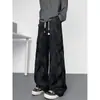 Pantalones de pana tie-dye estilo americano para hombre, pantalones casuales rectos de patchwork deconstruido para otoño, pantalones de pierna ancha holgados modernos y elegantes