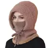 Gorro de Lana Tejido Cálido con Felpa para Ciclismo al Aire Libre en Invierno para Mujer, Gorro Integrado Multifuncional a Prueba de Viento y Protección contra el Frío