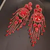 Moda Cruzada Europeia e Americana Brincos Grandes Femininos Exagerados com Franjas e Strass Corrente de Garras Tendência Luxo Joias de Comércio Exterior