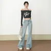 Pantalones Acampanados de Cintura Baja con Forro de Polar Estilo Americano para Mujer, Nueva Moda de Invierno 2025, No Ajustados, Versátiles, Adelgazantes, Elásticos, Jeans