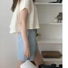Comercio Exterior Toma Real Camiseta Asimétrica Transfronteriza para Mujer Verano Estilo Europeo y Americano K Suelta de Media Manga Color Sólido Top Corto