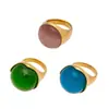 Anillo Retro de Acero Inoxidable de Tres Colores con Piedra Ojo de Gato, Estilo Europeo y Americano Misterioso para Mujer, Joyería de Anillo de Lujo Ligero Color Oro Real de 18K que Conserva el Color