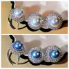 Pendientes de perlas de circón flash lujo ligero anillo de perlas ajustable cuentas de concha moda para ir al trabajo Joker traje mujer al por mayor