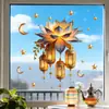 Brup Adesivo de Janela Lanterna Retro Flor de Lótus Estrela e Lua Eletrostático Dupla Face Mesma Cor Decoração de Vidro para Janela Hs-Jd4951C