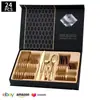 Cubiertos de Acero Inoxidable Transfronterizo de Amazon Cuchillo y Tenedor 1010 Cuchillo, Tenedor y Cuchara de Estilo Occidental Juego de 24 Piezas Cuchillo y Tenedor para Carne Caja de Regalo