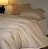 Juego de ropa de cama de cuatro piezas de color sólido, 100 unidades, doble capa, 500 hilos, algodón de fibra larga, tacto de lujo ligero de alta gama, sábana, funda de edredón, algodón puro, ropa de cama de algodón