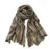 Bufanda Artística Vintage de Algodón y Lino Unisex Moda Rayas de Colores Combinados Collar Largo Corto Viento de Tierra Usada Otoño e Invierno