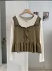 KEKEZOON Camisa Falsa Duas Peças com Laço Feminina Outono Inverno Ruffles Patchwork Poá Manga Longa Top 9545