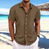 Explosiones transfronterizas Amazon AliExpress Nueva Camisa Casual Holgada de Manga Corta de Algodón y Lino a Rayas Jacquard para Hombre