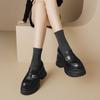 Sapatos de Couro com Solado Grosso para Mulheres, Mocassins Versáteis Estilo Britânico Retrô, Sapatos de Salto Grosso Bico Redondo, Sapatos Mary Jane Pretos