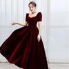 Vestido de Veludo para Brinde de Casamento Plus Size para Mulheres Curvilíneas 2026 Verão Novo Borgonha Vestido de Noite para Baile de Formatura Noivado