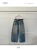 T-PLATFORM Jeans de perna larga, caimento solto, cor amarelo-lama, com orelhas de gato, estilo retrô americano, desgastado e lavado, para mulheres 58018