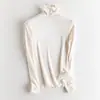 Camisa base de alta tecnologia com aquecimento, gola alta, seda de amoreira, para camadas, versátil, corte justo, manga longa, para mulheres