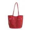 Bolsa de Ombro Grande Capacidade para Mulheres no Verão, Bolsa para o Dia a Dia 2026 Versão Coreana Nova Bolsa Estilosa de Balde Vazada Simples