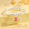 Pulsera para niños plata de ley pie plata 9999 kulomi cascabel kt gato oso fresa pulsera infantil 61 día del niño regalo de cumpleaños