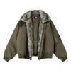 2026 Estilo Británico Personalizado Moda Callejera Color Sólido Cárdigan Casual Chaqueta de Algodón Juventud Moderna Abrigo con Cuello de Piel Suministro al por Mayor 34