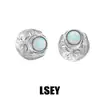 0019 Pendientes Minimalistas de Plata con Diseño Original de Nicho e Incrustación de Piedra Ópalo, Pendientes de Tuerca de Plata de Ley S925 para Mujer