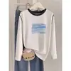 Camiseta de manga larga de forro polar cepillado con diseño para mujer, nuevo estilo 2026, top moderno y versátil, versión engrosada, capa base, otoño
