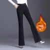 Pantalones negros de tiro alto con cintura elástica y microcampana para mujer, nuevo estilo Otoño/Invierno 2026, pantalones acampanados engrosados con terciopelo, pantalones largos
