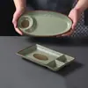 Panela Quente Estilo Floresta Utensílios Rústicos Criativos Prato Pequeno para Carne Crocante Prato para Bolo de Arroz com Açúcar Mascavo Restaurante de Churrasco Coreano Prato Oval
