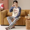 Algodón Puro Conjunto de Pijama de Manga Larga con Dibujos para Hombre Ropa de Casa Talla Grande Pantalones Sueltos Otoño para Hombre Se Puede Usar al Aire Libre