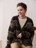 Outono e Inverno Novo Cardigan Tricotado de Caxemira Listrado em Cores Contrastantes Decote V Top Look Solto Emagrecedor Estilo Preguiçoso Jaqueta Grossa Feminina