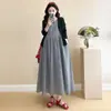 Nuevo Vestido de Maternidad Estilo Coreano de Principios de Primavera Chaleco de Cuadros de Algodón para Maternidad + Ropa de Protección Solar Conjunto de Vestido de Maternidad de Dos Piezas