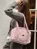 512201 Bolsa de Pelúcia Fofa para Outono e Inverno, Bolsa de Ombro Portátil Fashion com Estampa de Leopardo Rosa de Grande Capacidade para Viagem