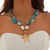 Joia Cruzada Europeia e Americana Estilo Oceano Peça de Concha Colar de Estrela do Mar Colar Assimétrico Elegante para Férias Joias