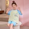 Pijamas de Verano para Niños Niños y Niñas Algodón Seda de Hielo Fino Ropa para el Hogar Grande Manga Corta Traje Madre-Hija para Padres e Hijos