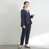Traje Informal de Moda Elegante Japonés Nuevo Versión A Perfil de Dobladillo de Loto Chaqueta de Manga Larga Pantalones Informales Color Sólido