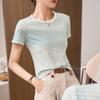 # Algodón Puro Peinado # Camiseta Rayada de Moda para Mujer, Manga Corta, Nuevo Estilo Verano 2026, Bloques de Color, Cuello Redondo, Top Sencillo Versátil.