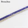 Tira decorativa de goma caliente para reparación térmica de diamantes de imitación rojos y azules de doble fila de 0,8 cm de ancho para cinturón, ropa, zapatos y bolsos.