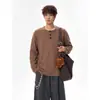 Camisa base casual, moderna y versátil con cuello de botones, camiseta de manga larga de estilo americano simple para hombre, henley de otoño de estilo relajado