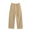 Calça Casual Relaxada de Cintura Elástica com Cordão Dupla Face de Caxemira Espessada Outono e Inverno Nova Moda Calça Reta Solta