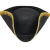 En stock Sombrero de pirata de tela no tejida con borde dorado de Halloween Sombrero de pirata de encaje no tejido Sombrero triangular de Jack Sparrow