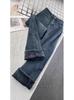 Jeans Grosso com Forro de Lã Outono e Inverno Feminino 2024 Novo Tamanho Grande Corpo Pera Solto Emagrecedor Calças Retas Quentes