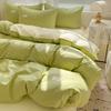 Conjunto de cama de algodão puro de luxo Waffles, atacado, verde oliva, lavado, algodão puro