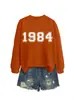 Amazon eBay sitio independiente casual simple cómodo mujer 1984 digital otoño e invierno nuevo cuello redondo manga larga sudadera