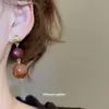 Pendientes Colgantes de Madera de Resina Aguja de Plata, Forma de Semicírculo Gota de Agua Hueca, Aretes Estilo Melard, Pendientes de Diseño Nicho para Mujer