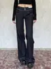 Jeans boca de sino de cintura baixa estilo retrô americano para mulheres, estilo fino de verão, tamanho petite 145, solto e modelador, calças de perna larga compridas