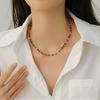 Collar elegante de cuentas de piedra natural de estilo bohemio a la moda, combinable con todo, con diseño de nicho para mujer, collar de acero de titanio con sentido