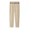Calça Feminina Casual de Trabalho Versátil de Cintura Alta e Comprimento no Tornozelo com Cinto - Estilo Europeu e Americano - Nova Coleção Primavera/Verão