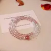 Pulsera de Cristal de Fresa Natural y Cristal Blanco con Forma de Estrella y Luna para Mujer, Pulsera de Perlas Multicapa para Mujer, Pulsera de Cristal Exquisita y Única