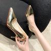 Sapatos de Salto Alto de Metal da Moda Estilo Europeu e Americano Sapatos Femininos de Salto Alto Boca Rasa Bico Fino Sexy Sapatos de Moda Slim para Mulheres