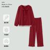 Pijama para Mulheres no Ano do Signo Delas, Conjunto Vermelho, Outono e Inverno, Gola de Boneca para Recém-Casadas, Calça Floral de Manga Longa, Pode Ser Usado Fora de Casa como Roupa de Casa