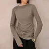 Suéter de Linho Paper Man Primavera e Outono Bainha Assimétrica Nicho Branco Manga Longa Camiseta Feminina Algodão e Linho Slim Top