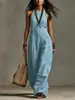 Moda Europeia e Americana 2026, macacão de alta qualidade, casual, gola redonda, sem mangas, com visual de linho para mulheres, coleção de verão, com um toque sofisticado e elegante, adequado para vendas transfronteiriças