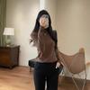 Camiseta de manga larga con cuello semialto y terciopelo cálido de color liso, básica y elástica, para mujer, talla 24, otoño e invierno, D1125B